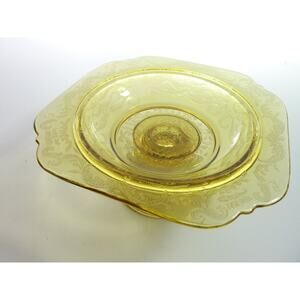 Vintage Madrid 1976 Amber Glass Footed Dish Candy